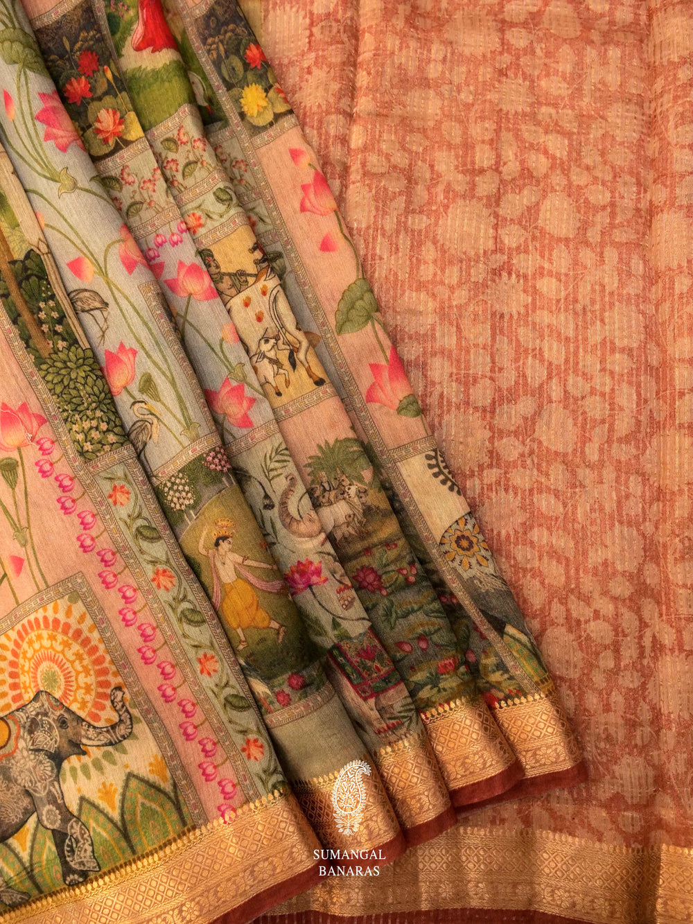 Handwoven Peach Muslin Silk Saree