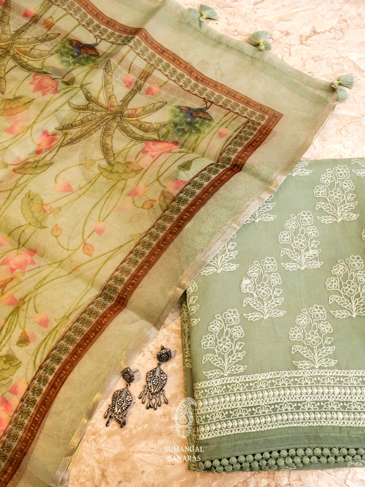 Breezy Organza Pista Green Suit Set