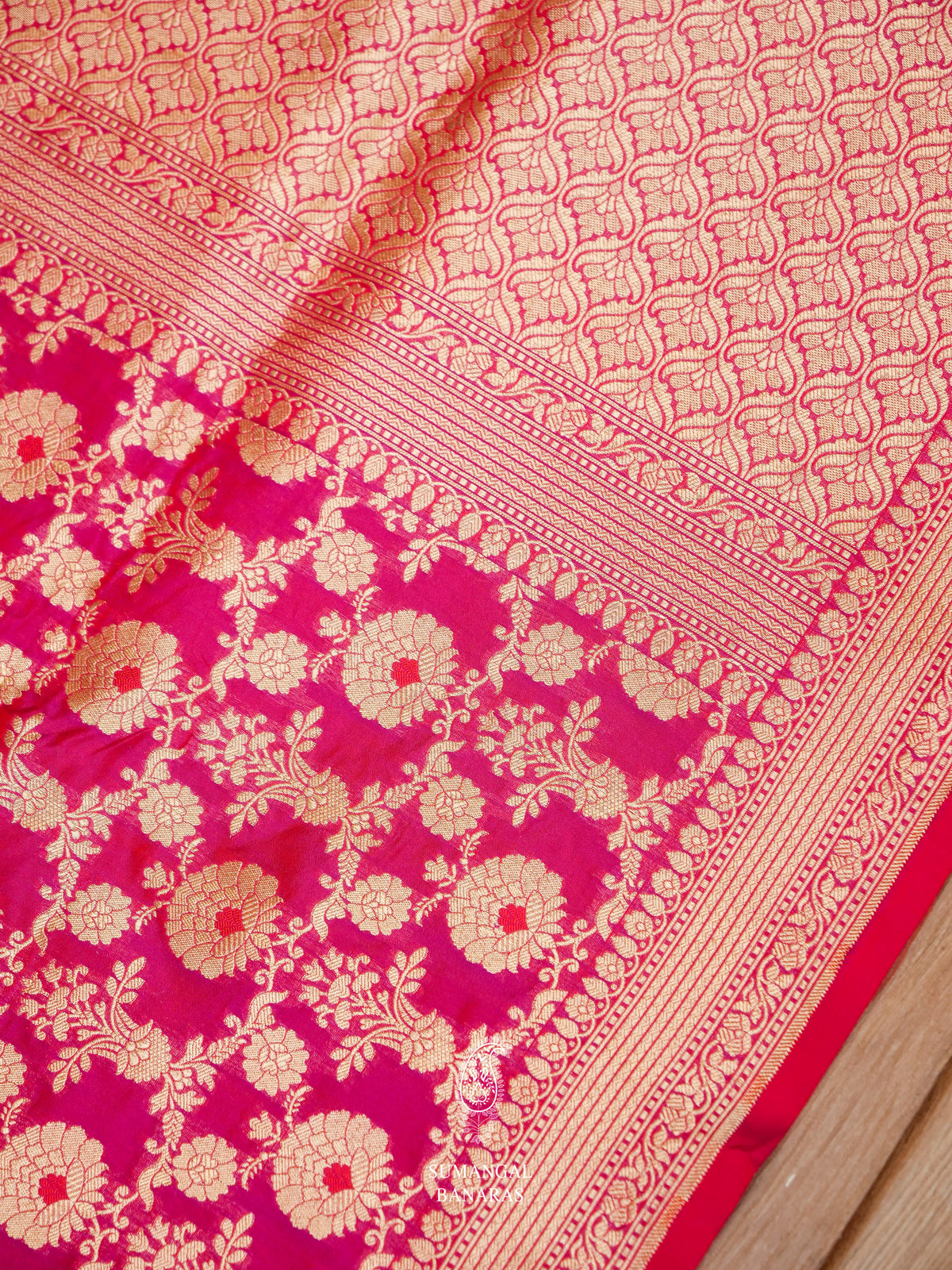Handwoven Magenta Katan Silk Meenakari Saree