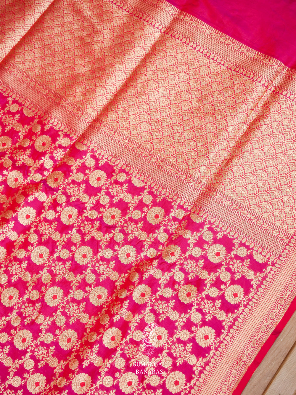 Handwoven Magenta Katan Silk Meenakari Saree