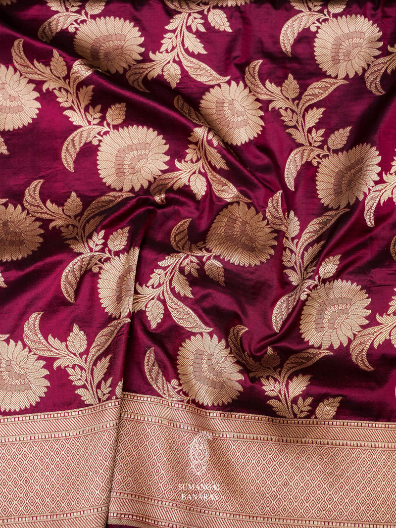 Handwoven Wine Purple Katan Silk Jangla Saree