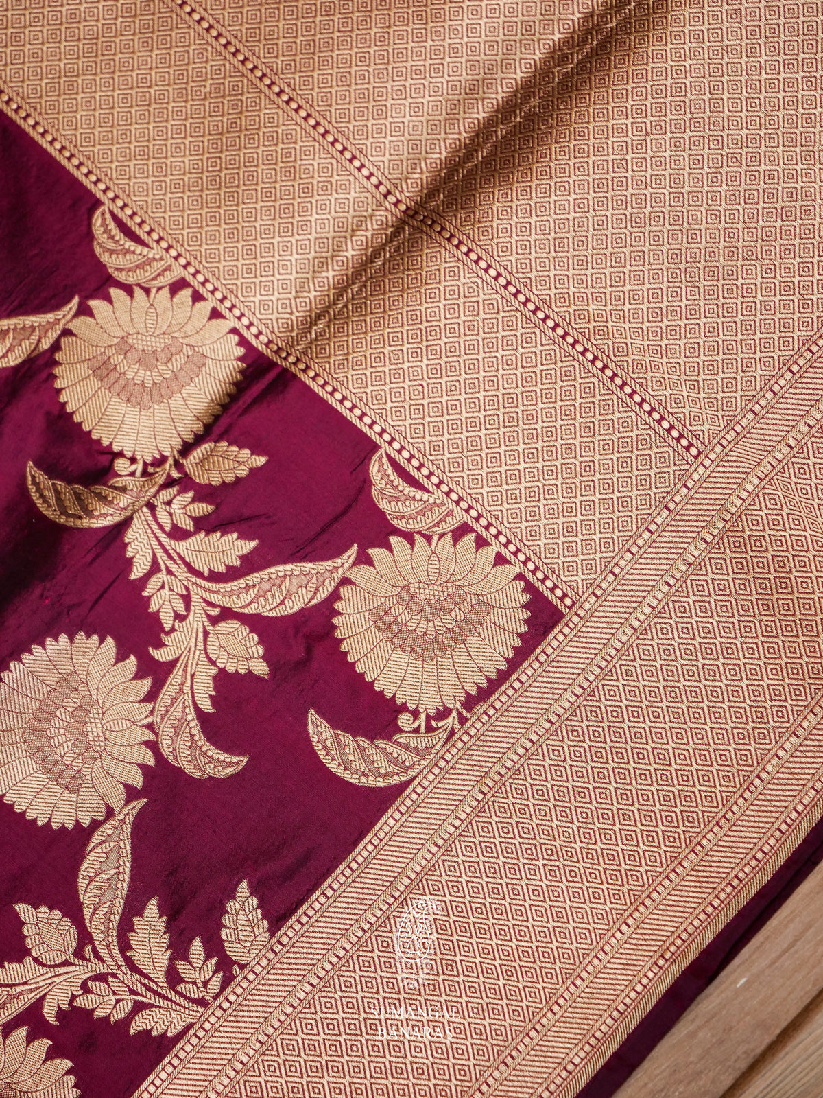 Handwoven Wine Purple Katan Silk Jangla Saree