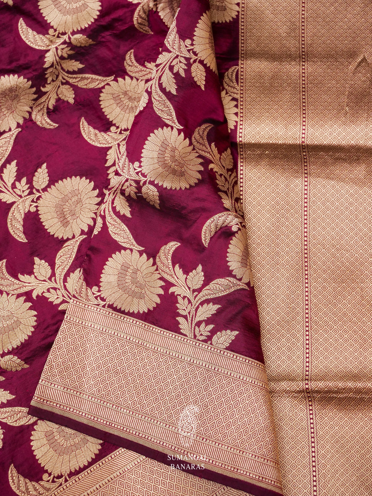 Handwoven Wine Purple Katan Silk Jangla Saree