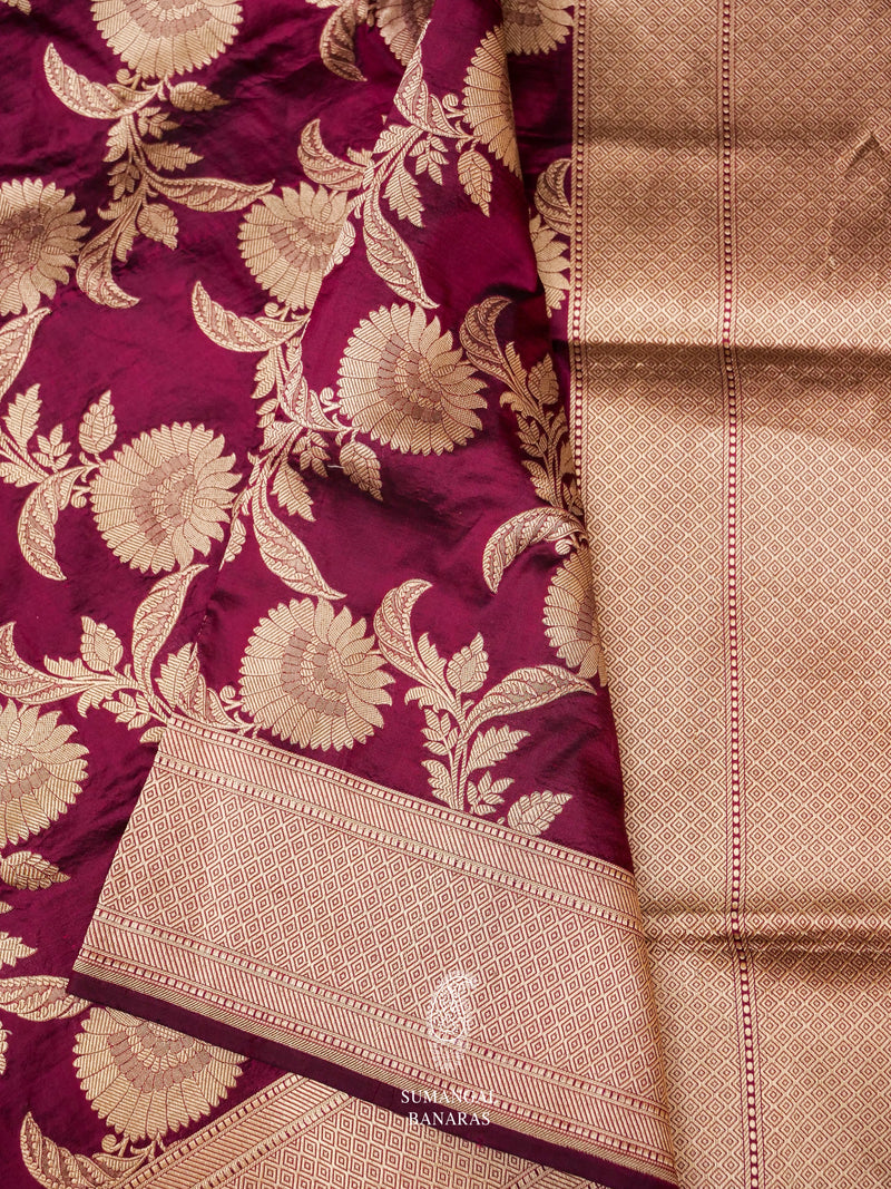 Handwoven Wine Purple Katan Silk Jangla Saree