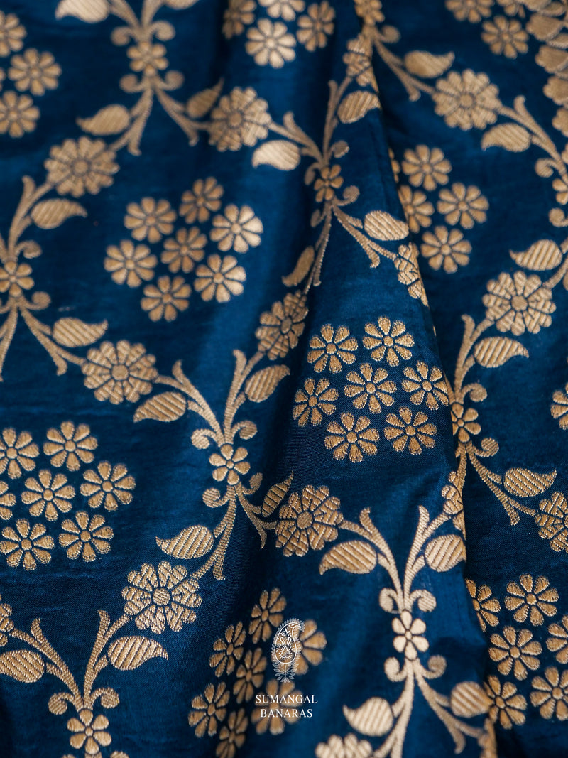 Handwoven Navy Blue Katan Silk Jaal Saree