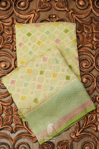 Handwoven Pista Green Rangkat Georgette Saree