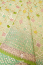 Handwoven Pista Green Rangkat Georgette Saree