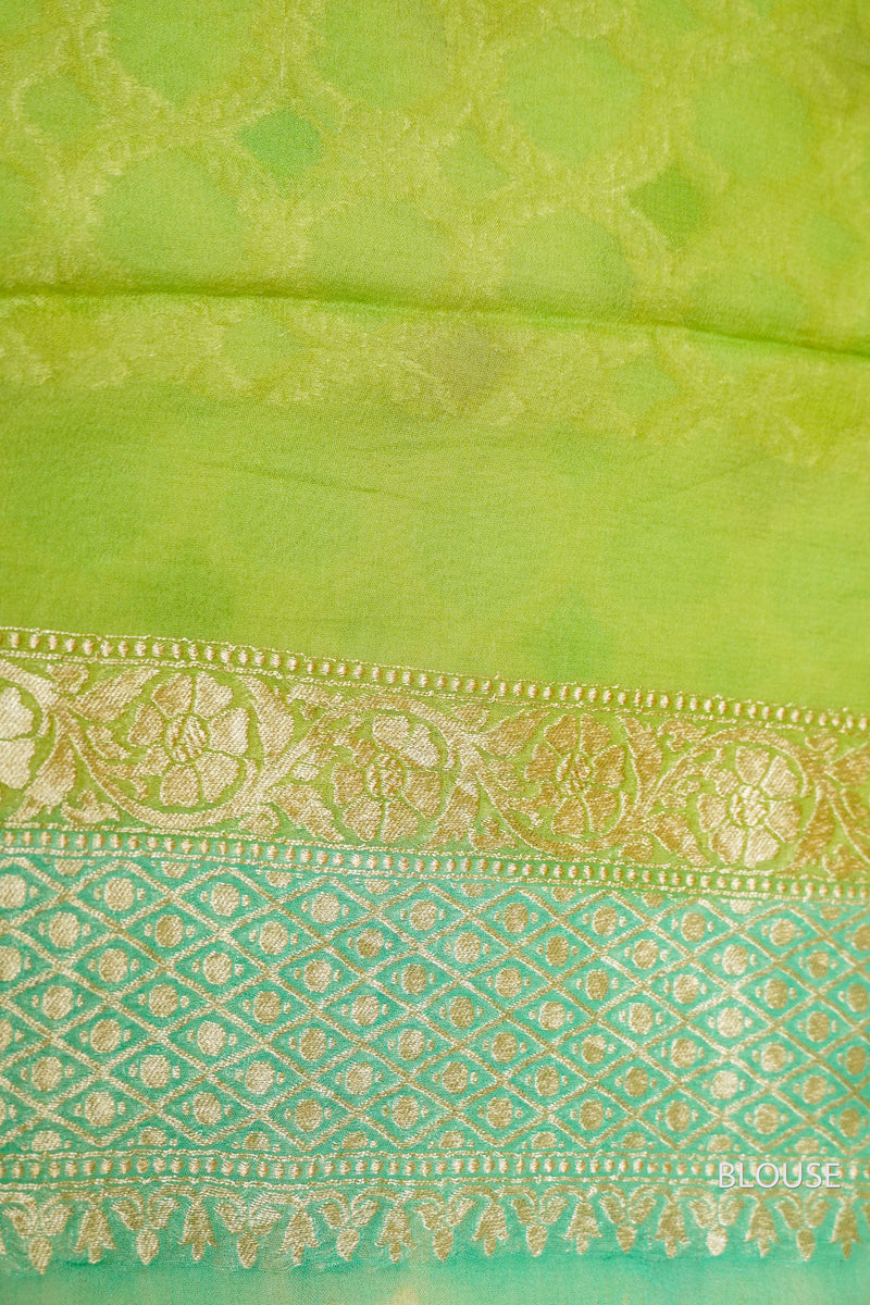 Handwoven Pista Green Rangkat Georgette Saree