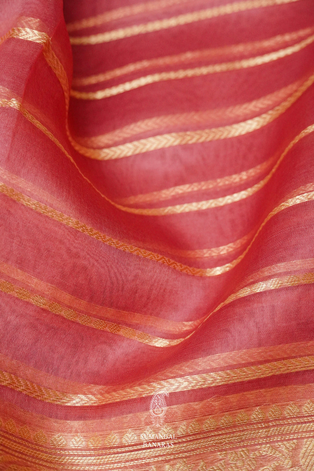 Handwoven Onion Pink Stripe Breezy Organza Saree