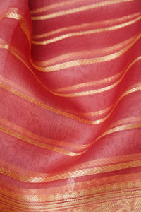 Handwoven Onion Pink Stripe Breezy Organza Saree
