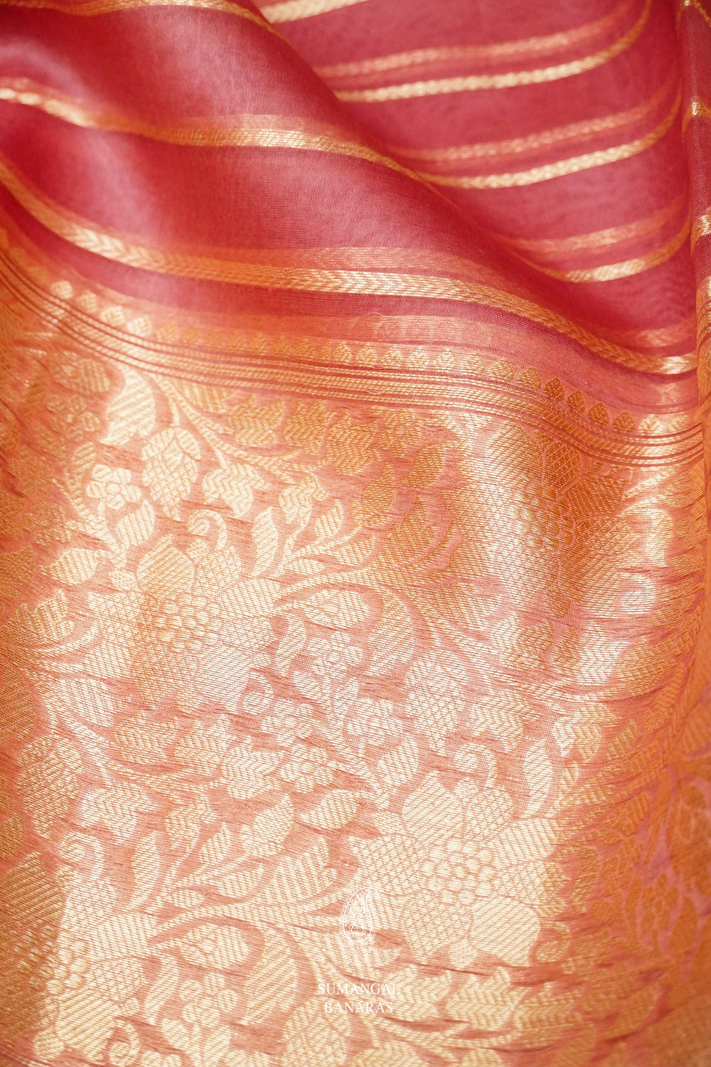 Handwoven Onion Pink Stripe Breezy Organza Saree