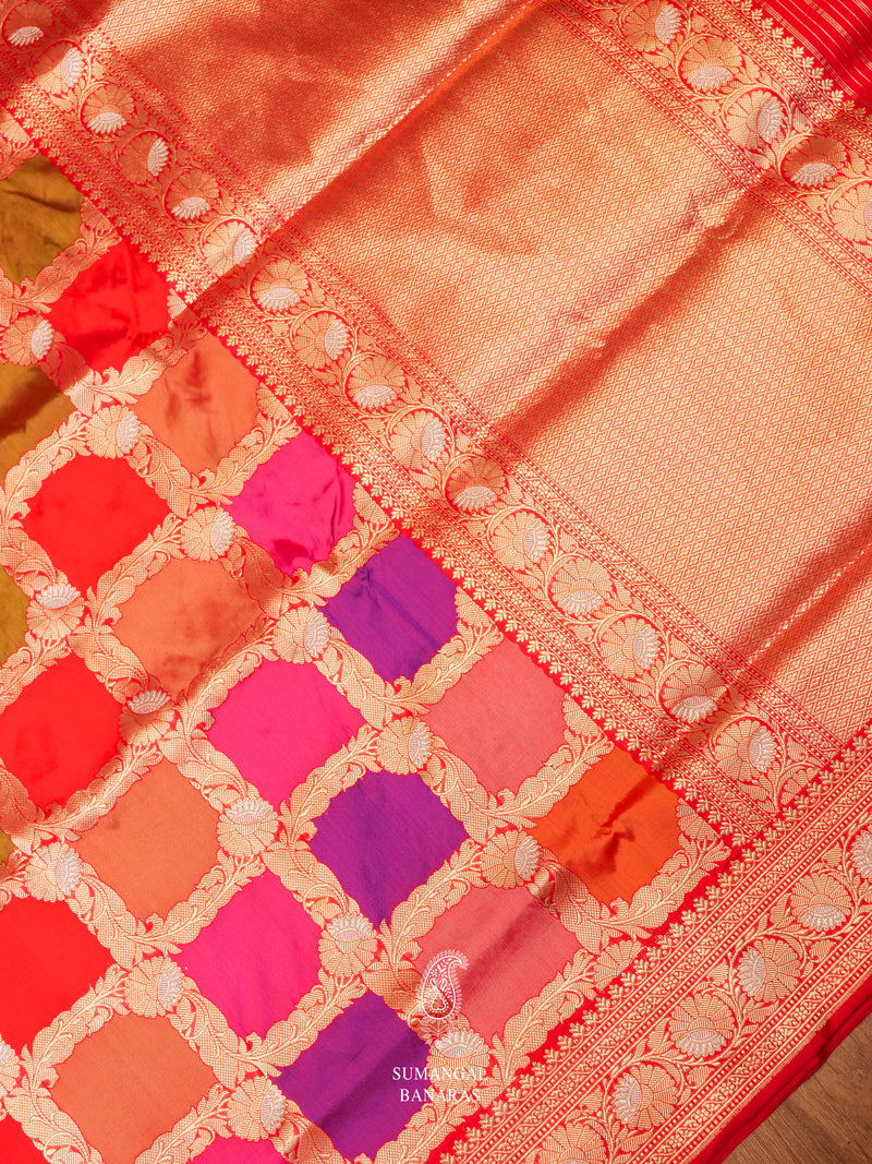 Handwoven Multicolor Katan Silk Rangkat Saree