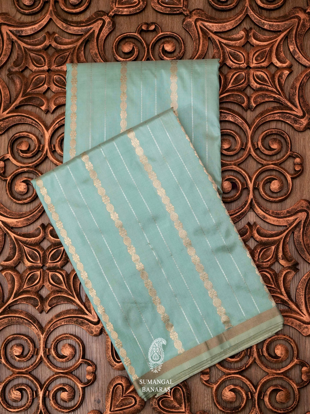 Handwoven Powder Blue Stripped Katan Silk Saree