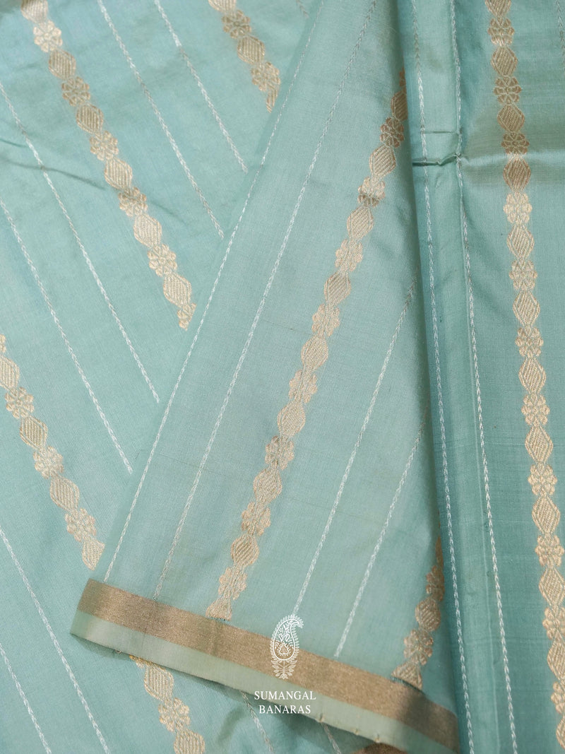 Handwoven Powder Blue Stripped Katan Silk Saree