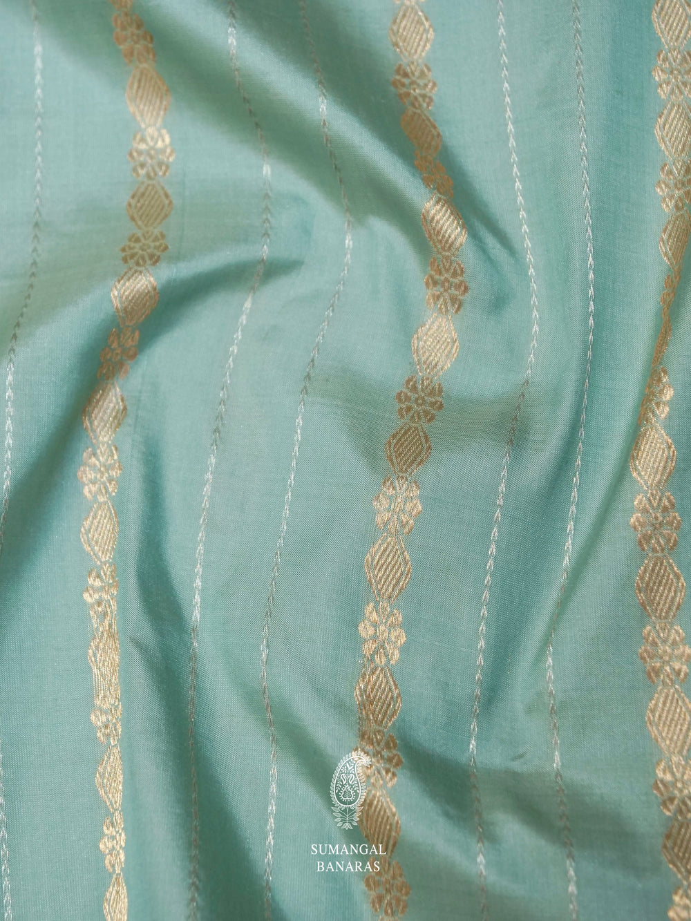 Handwoven Powder Blue Stripped Katan Silk Saree
