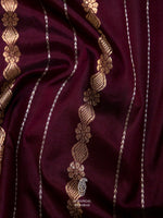 Handwoven Mystical Maroon Banarsi Stripe Katan Silk Saree