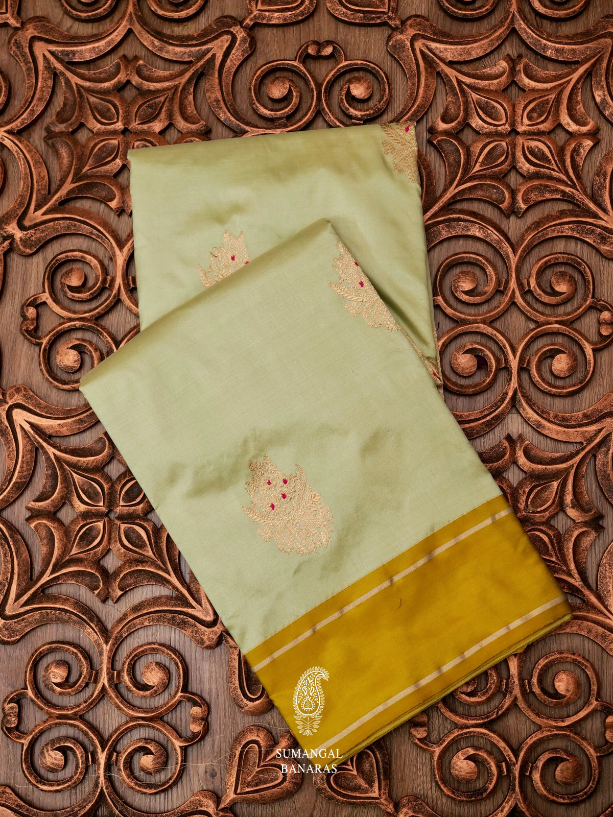 Handwoven Mint Green Banarsi Katan Silk Saree