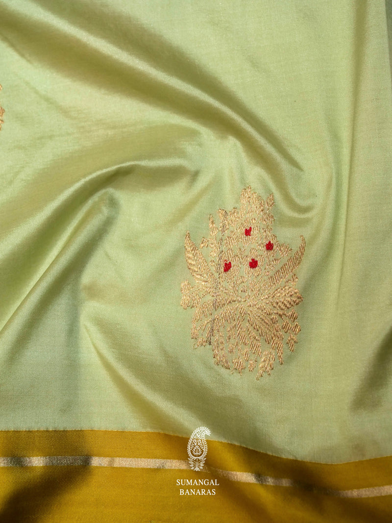 Handwoven Mint Green Banarsi Katan Silk Saree
