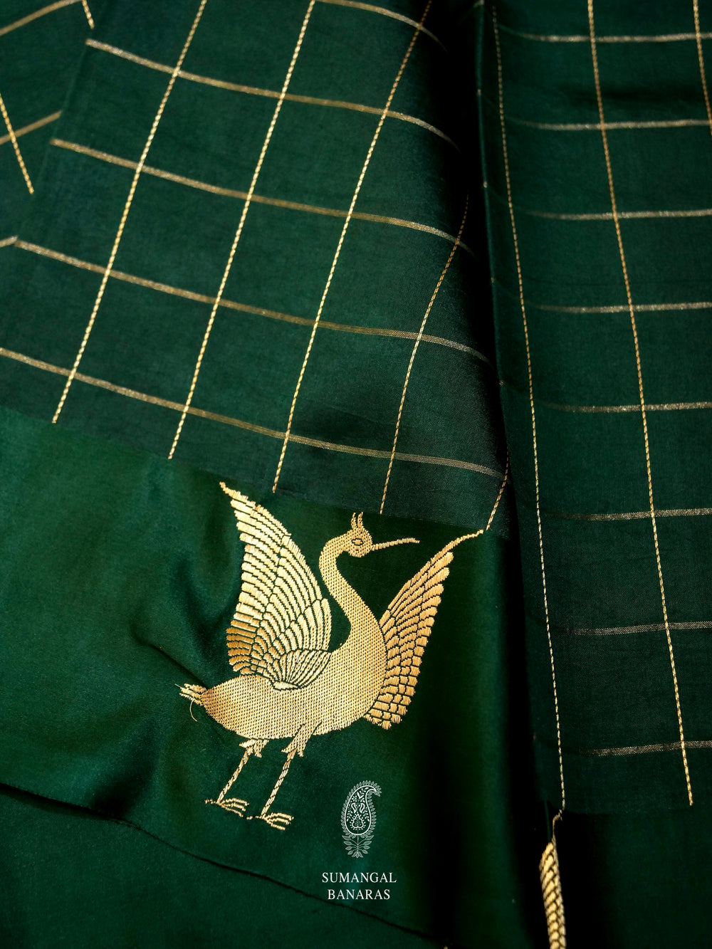 Handwoven Bottle Green Banarsi Katan Silk Saree