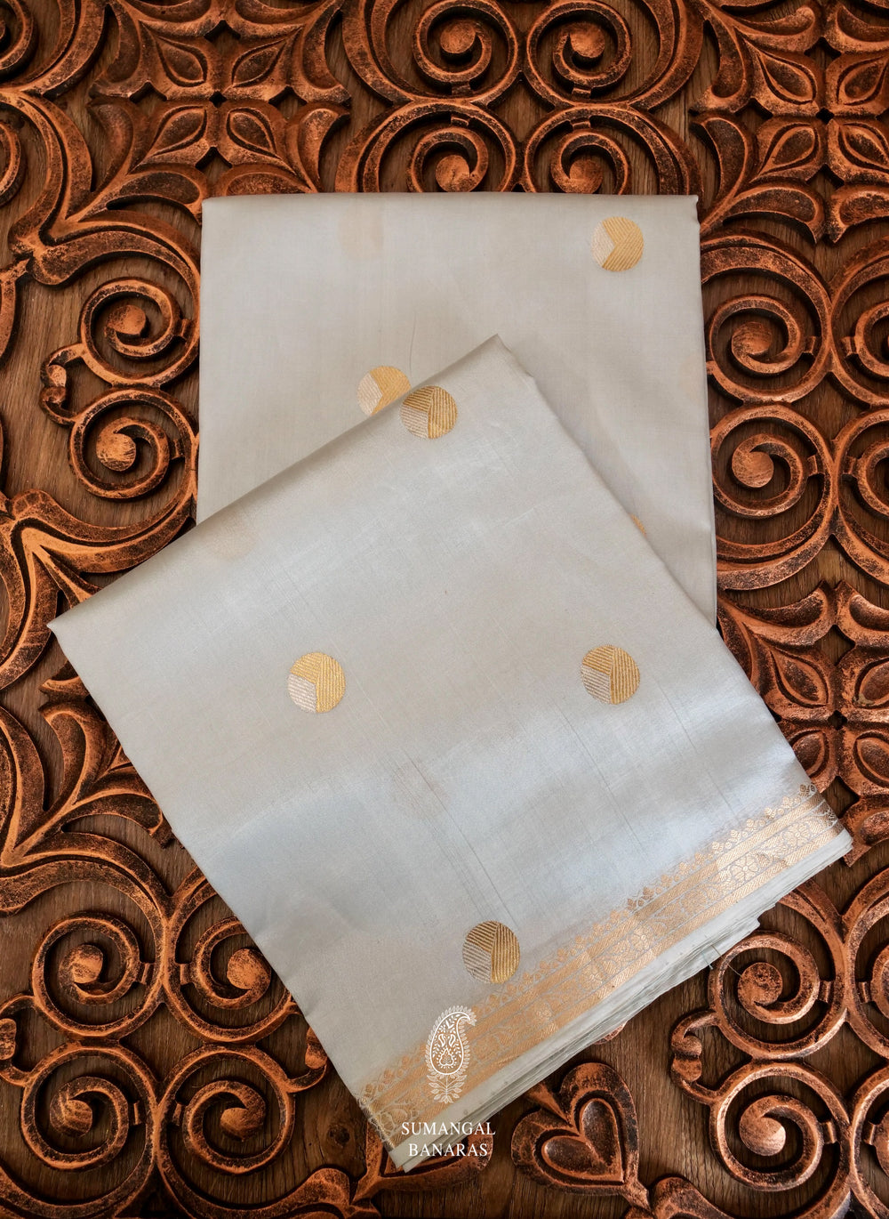 Handwoven Powder Grey Banarsi Katan Silk Saree