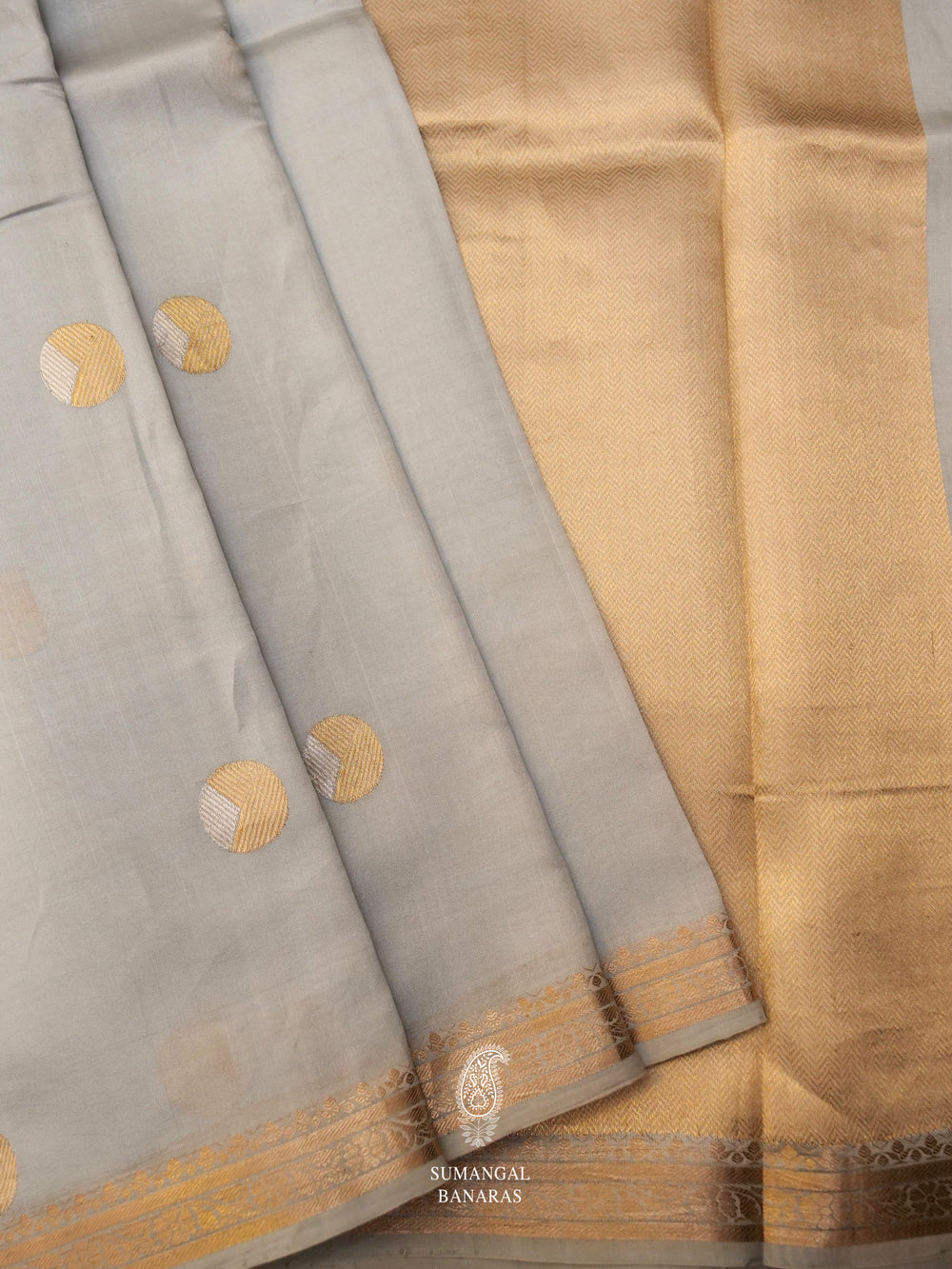 Handwoven Powder Grey Banarsi Katan Silk Saree