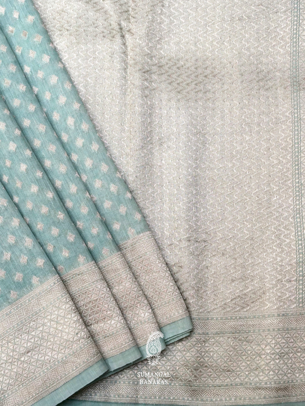 Handwoven Powder Blue Banarsi Pure Linen Silk Saree