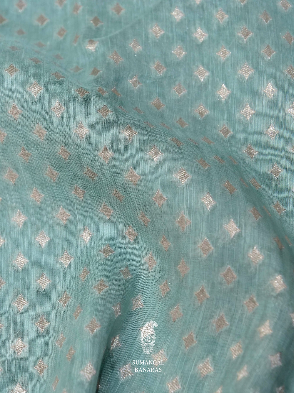 Handwoven Powder Blue Banarsi Pure Linen Silk Saree