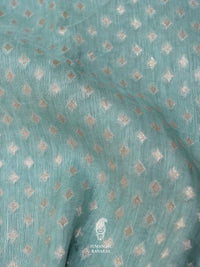 Handwoven Powder Blue Banarsi Pure Linen Silk Saree