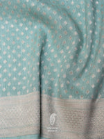 Handwoven Powder Blue Banarsi Pure Linen Silk Saree