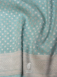 Handwoven Powder Blue Banarsi Pure Linen Silk Saree