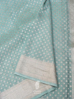 Handwoven Powder Blue Banarsi Pure Linen Silk Saree