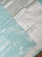 Handwoven Powder Blue Banarsi Pure Linen Silk Saree
