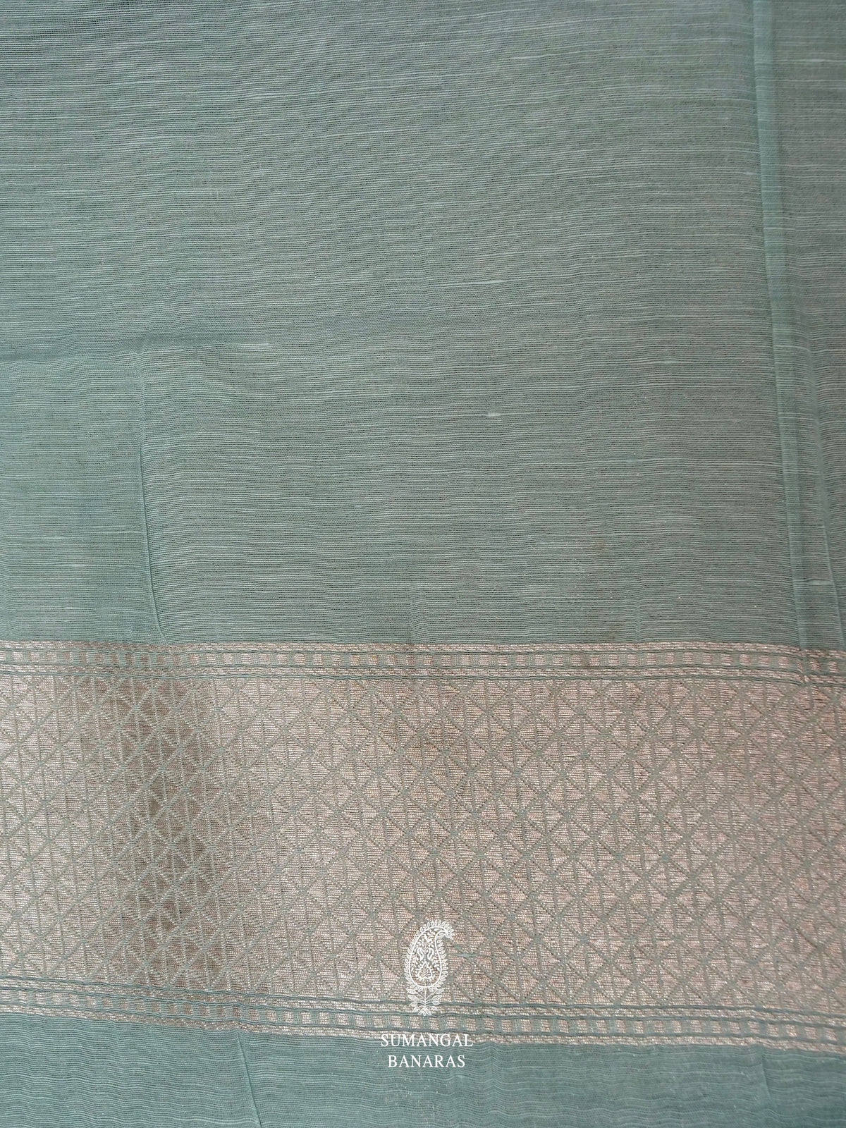 Handwoven Powder Blue Banarsi Pure Linen Silk Saree