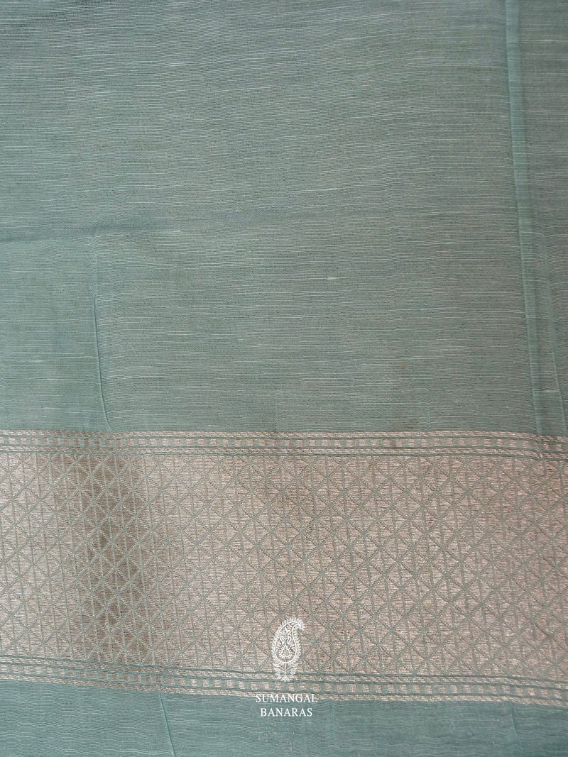 Handwoven Powder Blue Banarsi Pure Linen Silk Saree