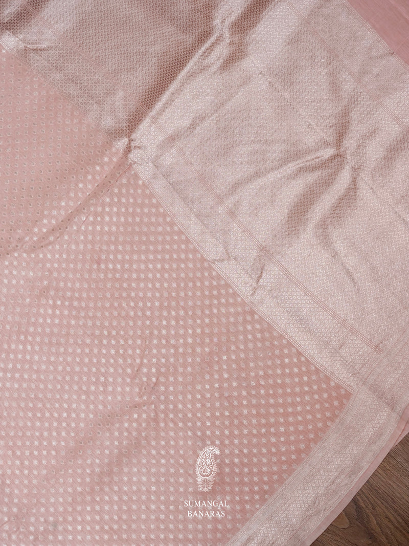 Handwoven Powder Pink Pure Linen Silk Saree