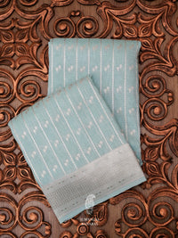 Handwoven Aqua Blue Banarsi Linen Silk Saree