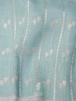 Handwoven Aqua Blue Banarsi Linen Silk Saree