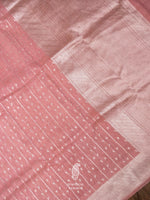 Handwoven Peachy Pink Banarsi Linen Silk Saree