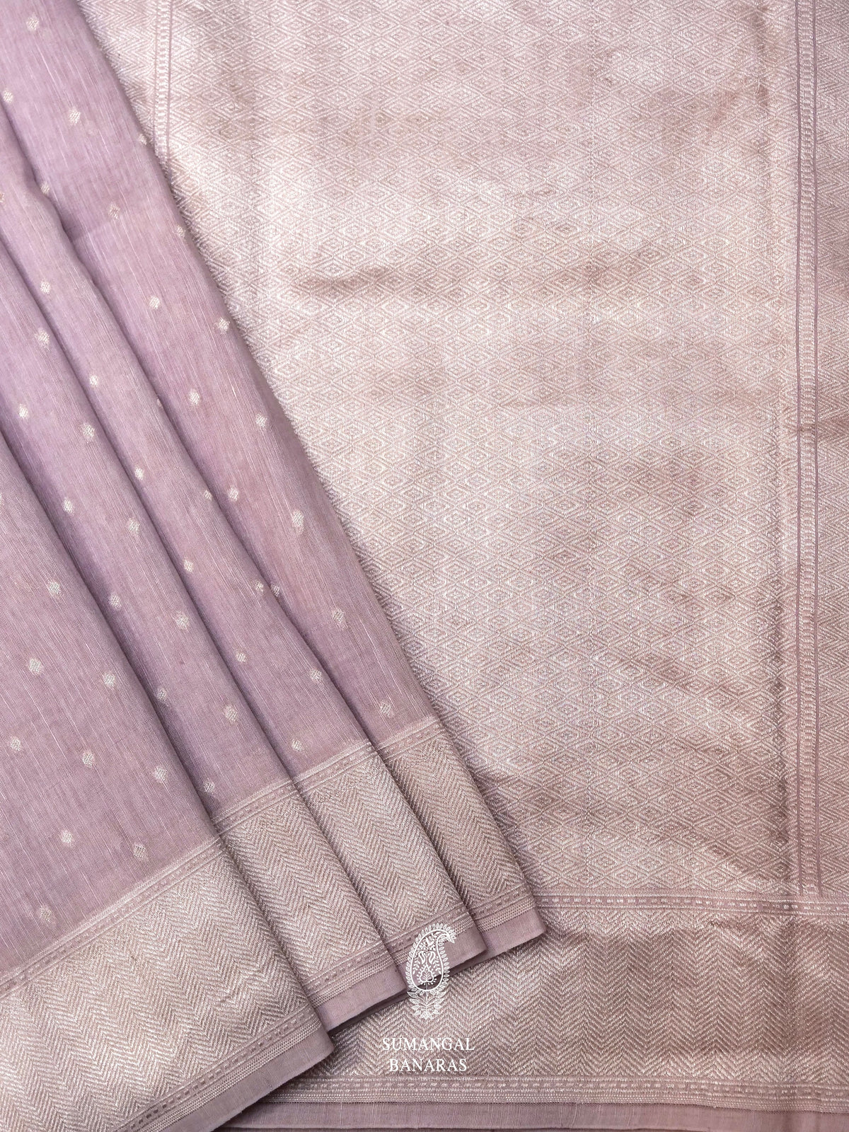 Handwoven Mauve Banarsi Linen Silk Saree