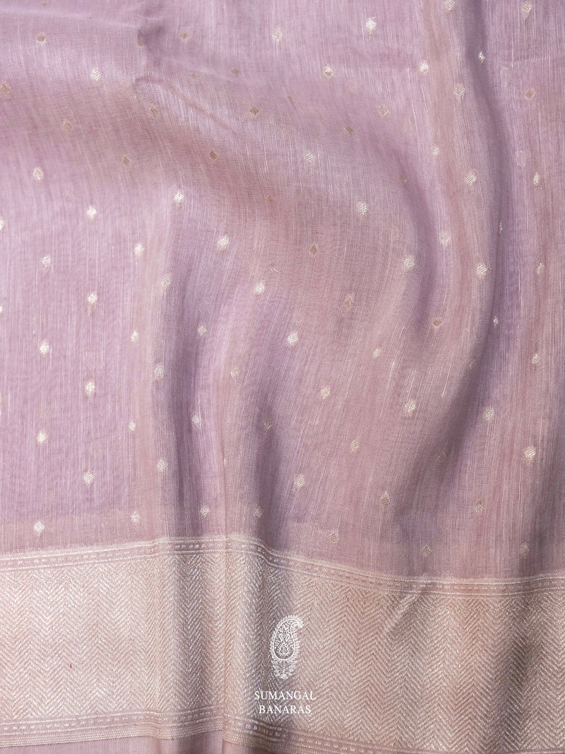 Handwoven Mauve Banarsi Linen Silk Saree