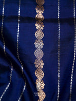 Handwoven Royal Blue Stripe Katan Silk Saree