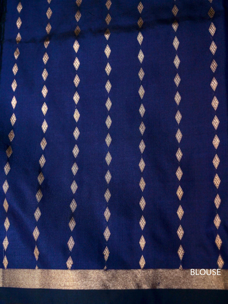 Handwoven Royal Blue Stripe Katan Silk Saree