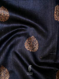 Handwoven Navy Blue Tussar Silk Saree