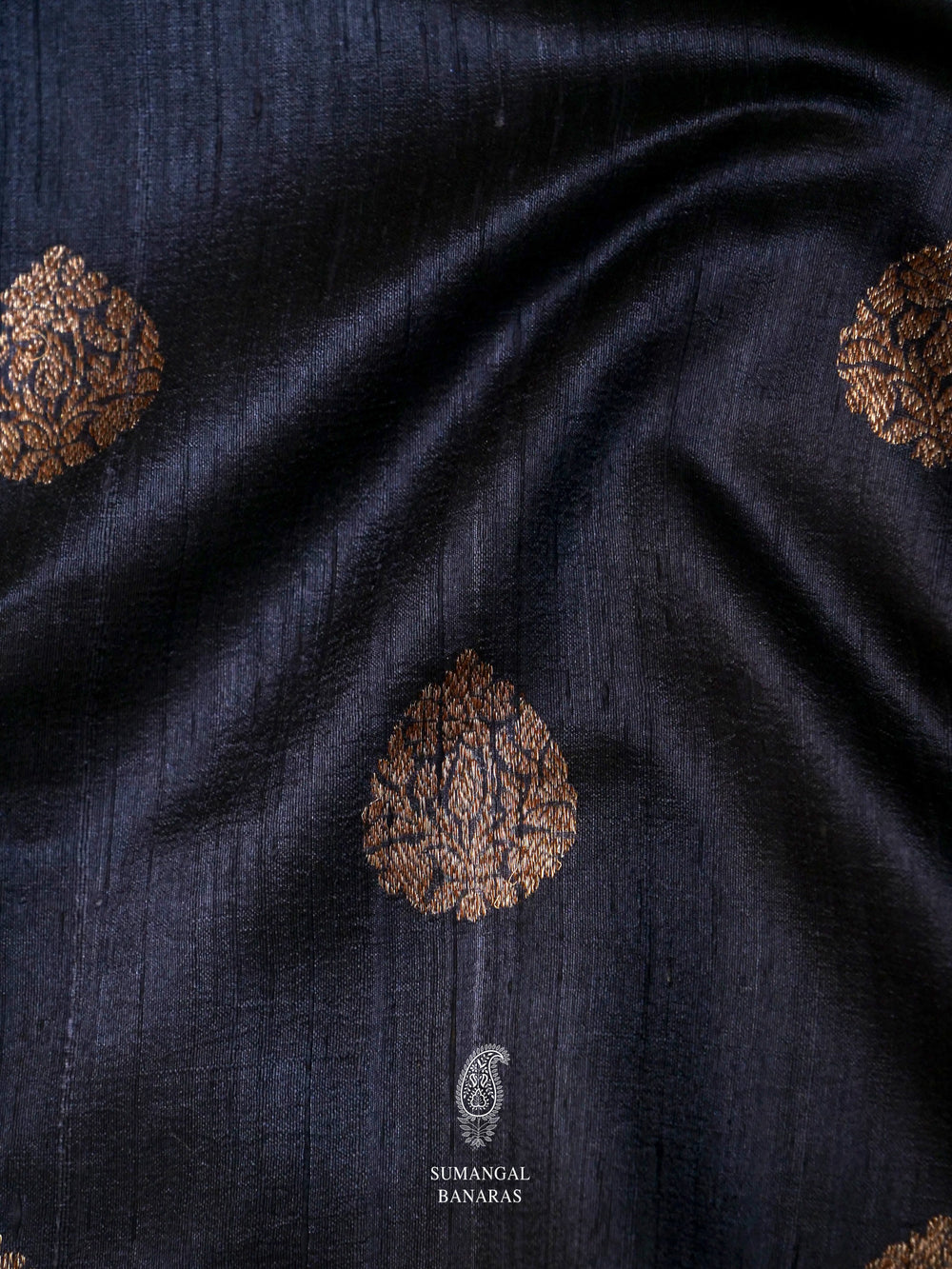 Handwoven Navy Blue Tussar Silk Saree