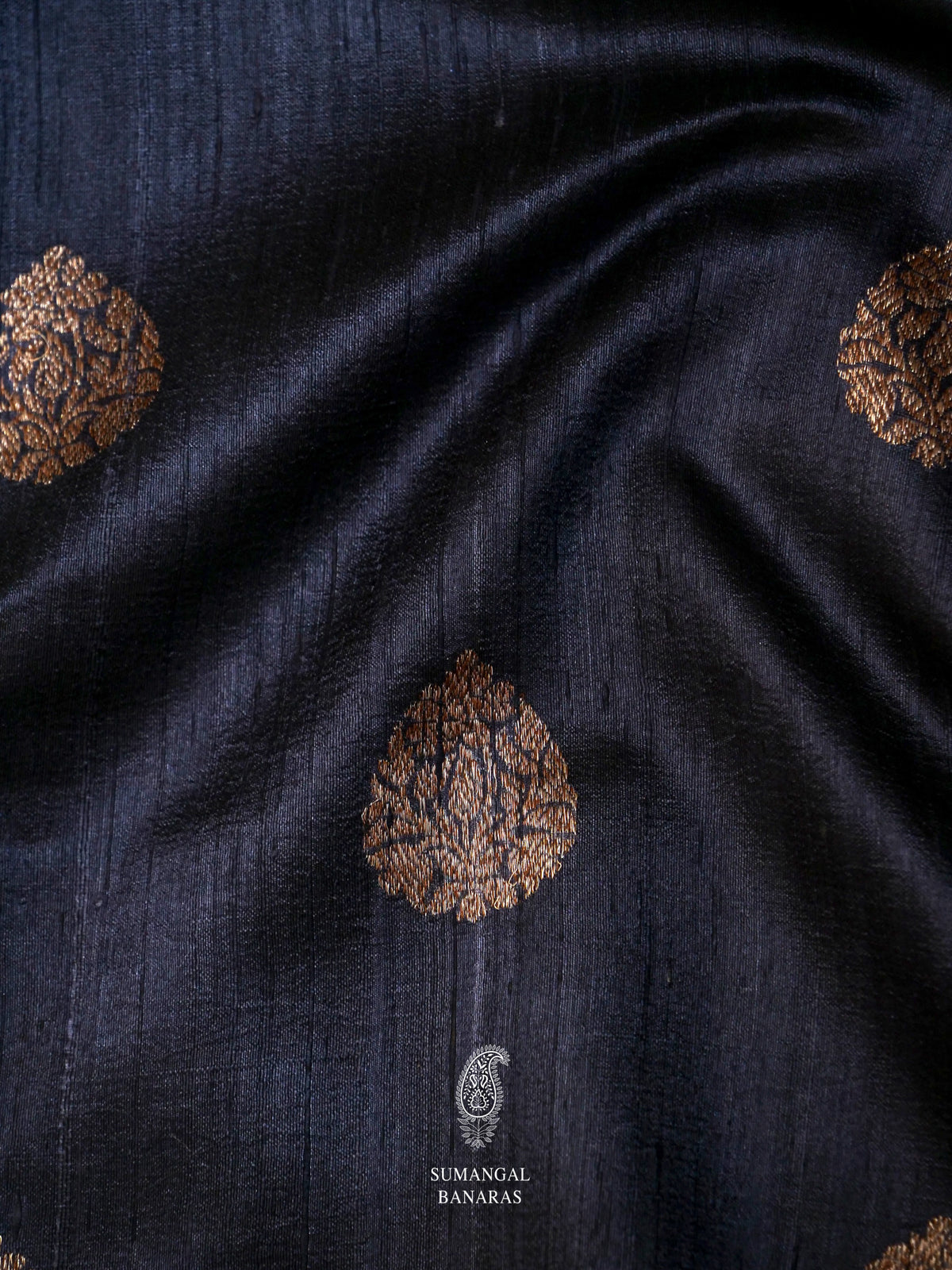 Handwoven Navy Blue Tussar Silk Saree