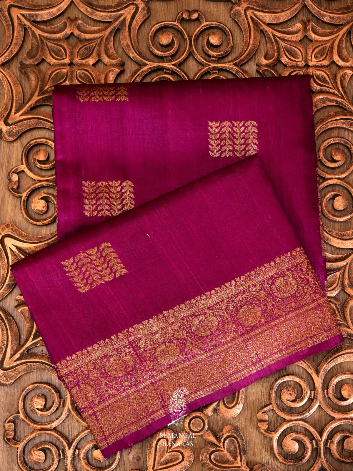 Handwoven Grape Wine Tussar silk Banarsi Saree