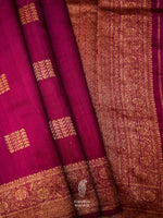Handwoven Grape Wine Tussar silk Banarsi Saree