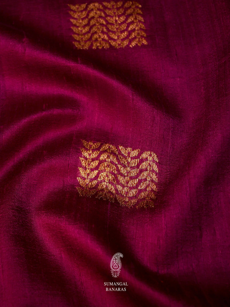 Handwoven Grape Wine Tussar silk Banarsi Saree