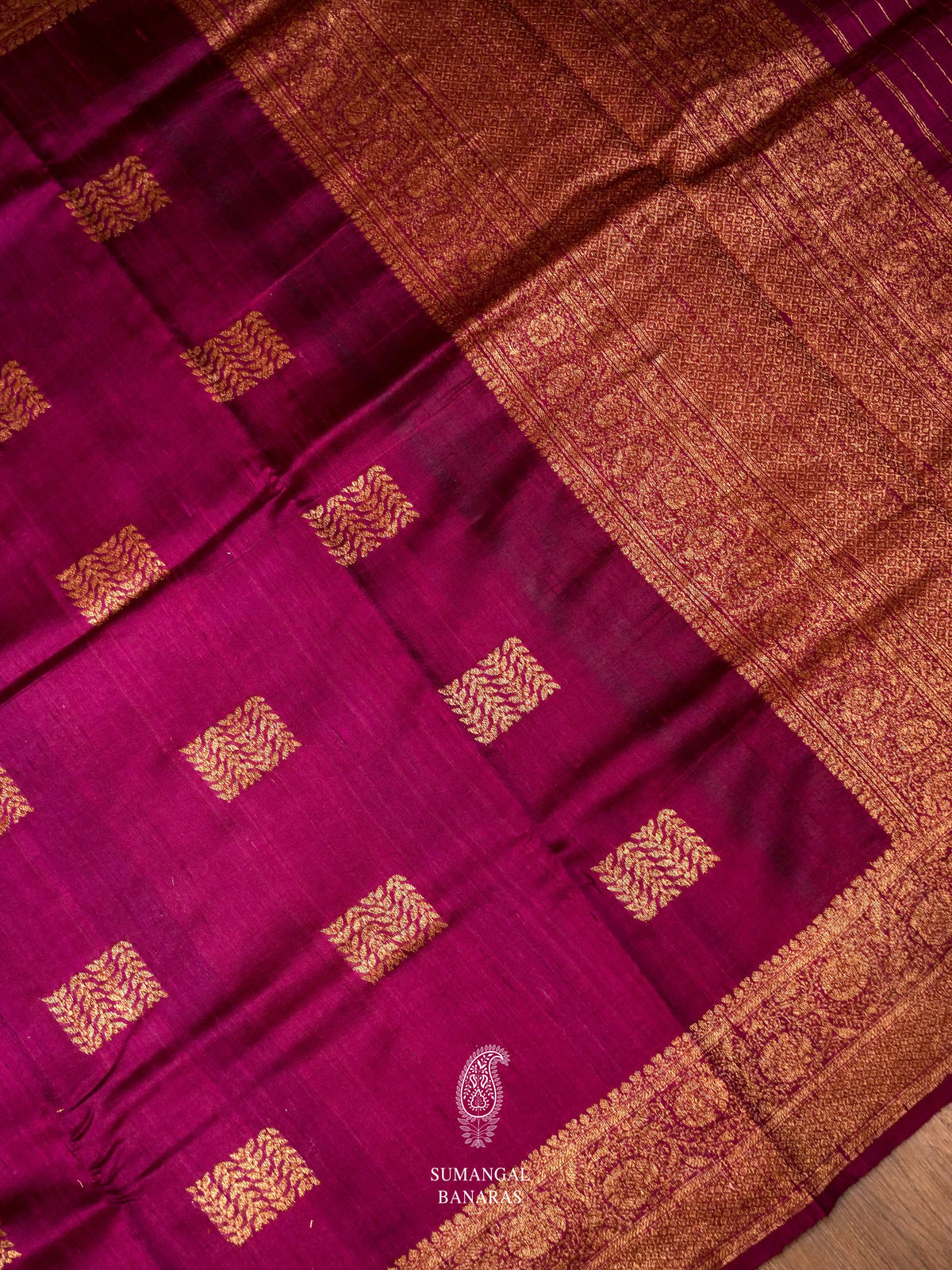 Handwoven Grape Wine Tussar silk Banarsi Saree