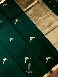 Handwoven Bottle Green Banarsi Katan Silk Saree